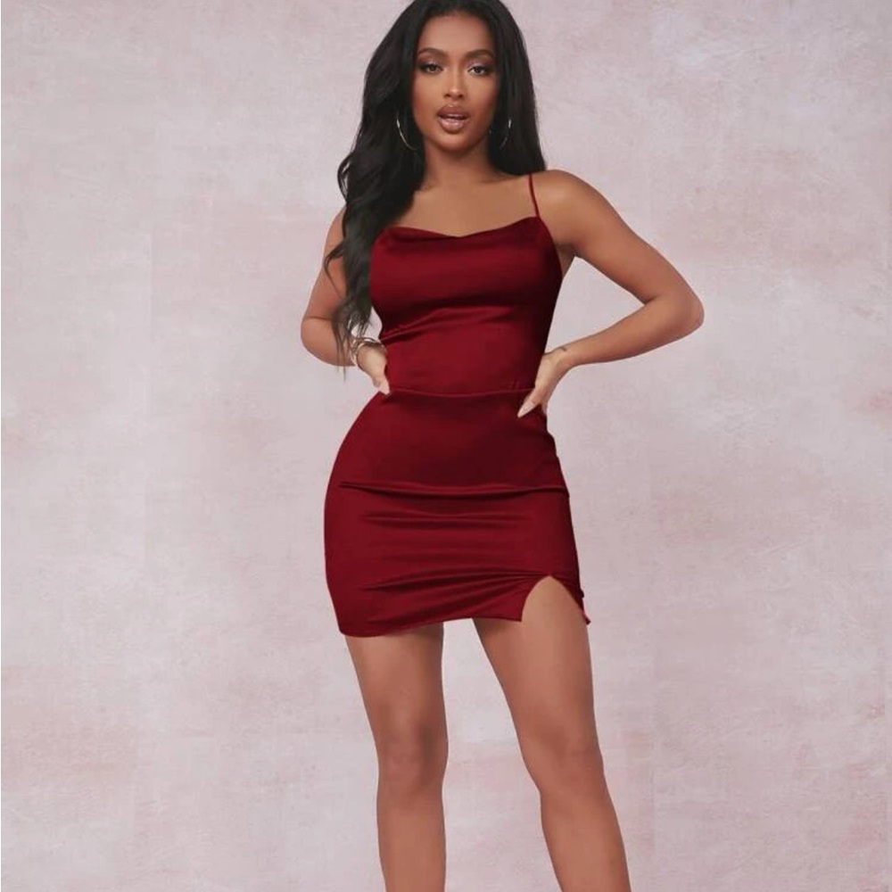 SHEIN SXY Split Detail Satin Cami Bodycon Dress